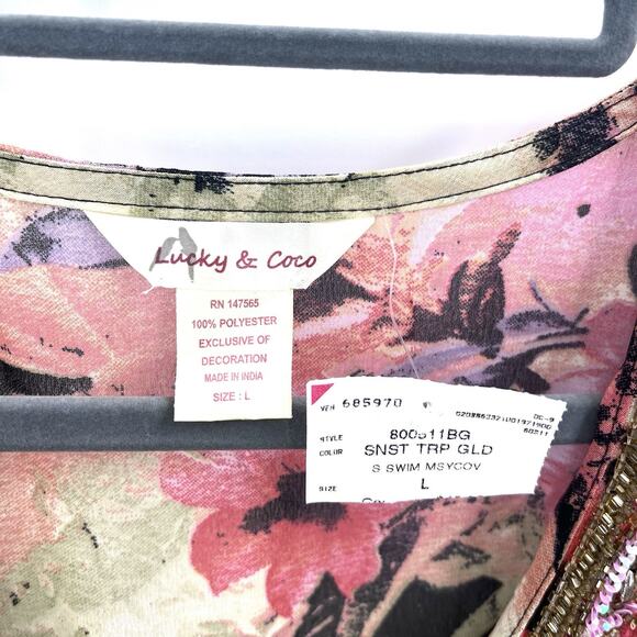 Lucky & Coco Boho Beaded Embellished Colorful Cover Up Kaftan Dress Large - Picture 7 of 7